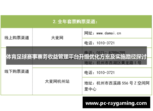 体育足球赛事票务收益管理平台升级优化方案及实施路径探讨