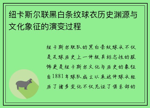 纽卡斯尔联黑白条纹球衣历史渊源与文化象征的演变过程